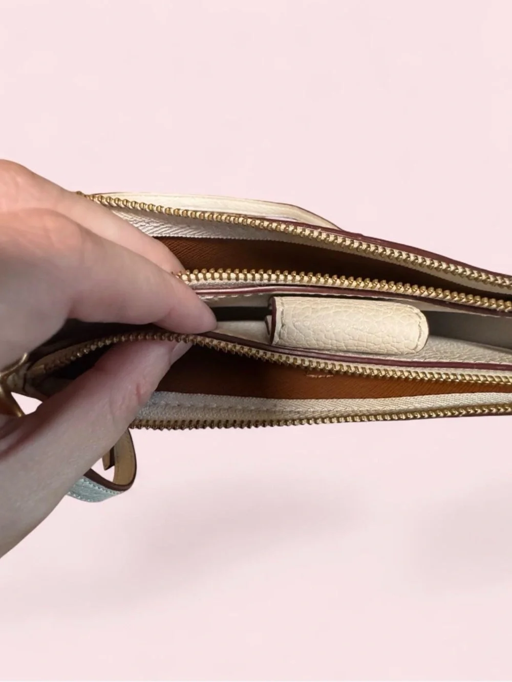Tory Burch Pebbled Leather Mini Shoulder Bag in Light Beige with Gold Hardware